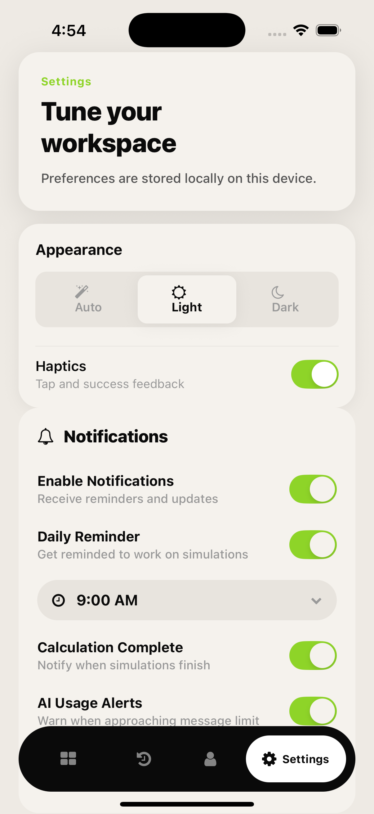 Simulation UI